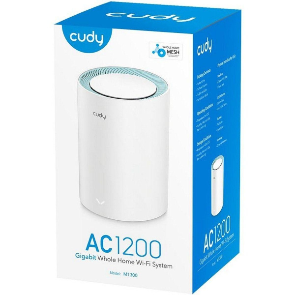 Маршрутизатор CUDY AC1200 Wi-Fi Gigabit Mesh Solution 1-Pack, Chipset MT7621+MT7613B+MT7603, Dual-Band, 867Mbps at 5GHz + 300Mbps at 2.4GHz, 802.11ac/a/b/g/n, 2 Gigabit Ethernet Ports,  internal antennas,MU-MIMO, DDNS, Zerotier/Wireguard/OpenVPN/IPSec/L2T
