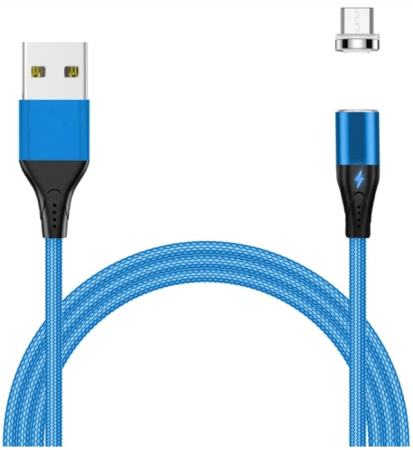 Кабель MicroUSB(m) - USB(m) Jet.A, 2м, магнитный коннектор,3А,тканевая оплетка, синий (JA-DC28)