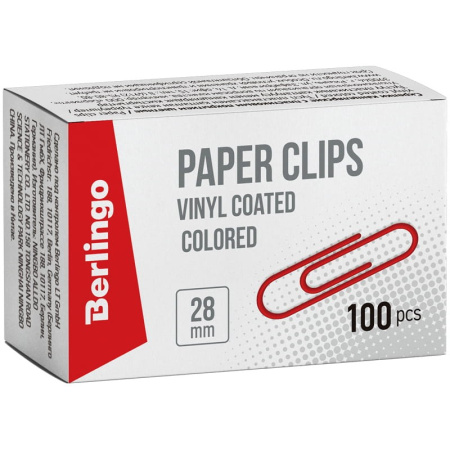 Скрепки 28мм. BERLINGO 100шт., цветные (BK2514)
