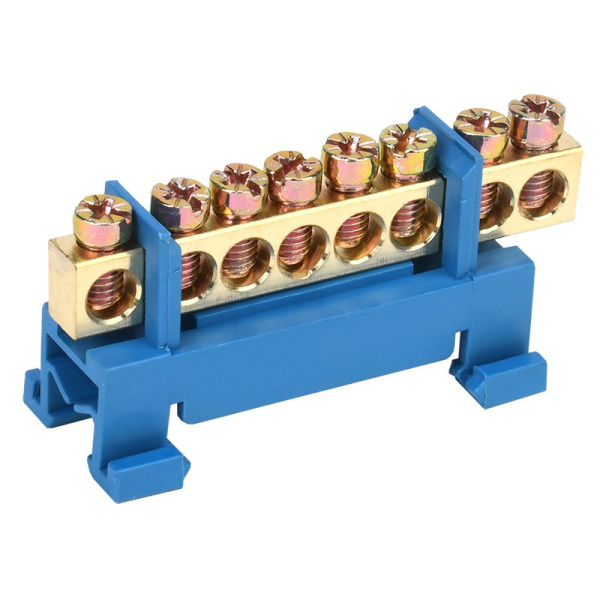 Шина на DIN-рейку N нулевая, с изолятором "Стойка", 6x9мм,  8 групп, Rexant 11-2353