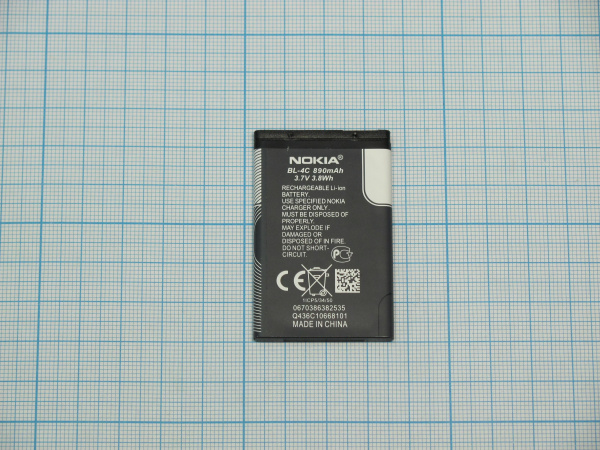 АКБ (аккумулятор) Nokia BL-4C ( 6100/1202/1661/2220S/2650/2690/5100/6101/6125/6131/6300 ) 3,7v 890mA