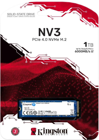 SSD-накопитель M.2 1Тб Kingston NV3 [SNV3S/1000G](3D NAND,NVMe,6000/4000 Мб/с)