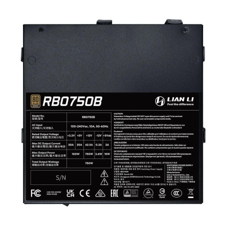 Блок питания 750Вт Lian Li BX0750B (ATX 3.1,APFC,135мм,2PCI-E,16-pin (12V-2X6),PCI-E 5.1,5SATA,80+Bronze)[G9P.BX0750B.B000.RU]