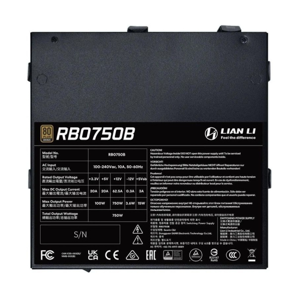Блок питания 750Вт Lian Li BX0750B (ATX 3.1,APFC,135мм,2PCI-E,16-pin (12V-2X6),PCI-E 5.1,5SATA,80+Bronze)[G9P.BX0750B.B000.RU]