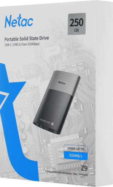 Накопитель SSD Netac USB-C 250GB NT01Z9-250G-32BK Z9 черный