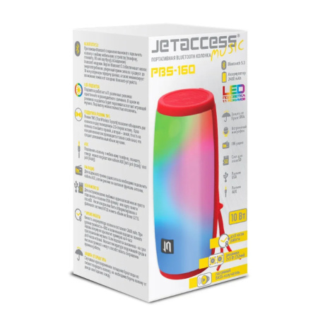 Портативная колонка Jet.A PBS-160 Bluetooth 2x5Вт 2400mAh LED подсветка, Серый