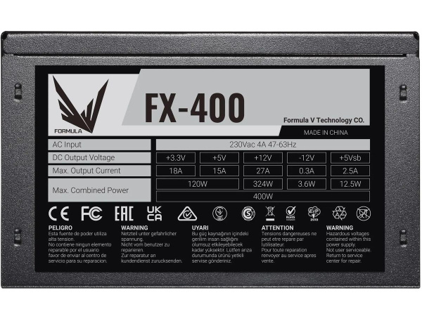 Блок питания 400Вт Formula (Aerocool) FX-400 (120мм,1PCI-E,3SATA)