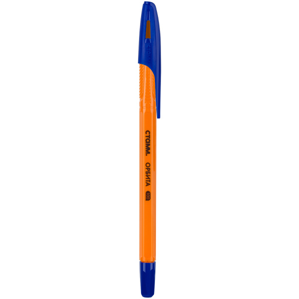 Ручка шариковая СТАММ "Орбита 100" синяя, оранжевый корпус (РШ-30140)