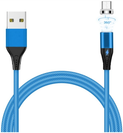 Кабель MicroUSB(m) - USB(m) Jet.A, 2м, магнитный коннектор,3А,тканевая оплетка, синий (JA-DC28)