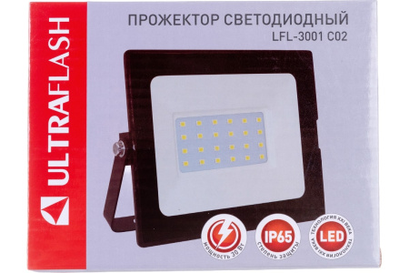 Прожектор светодиодный 30Вт 6500K IP65 UltraFlash LFL-3001