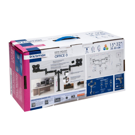 Кронштейн для монитора Kromax OFFICE-3 серый струбцина,2монитора,15-32",до 12кг,высота 220-368мм,нак Кронштейн для монитора Kromax OFFICE-3 серый струбцина,2монитора,15-32",до 12кг,высота 220-368мм,нак