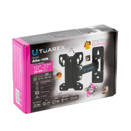 Кронштейн Tuarex ALTA-108 черный настенный,10-27",до 20кг,нак. +5° -15°,от ст. 60-185мм