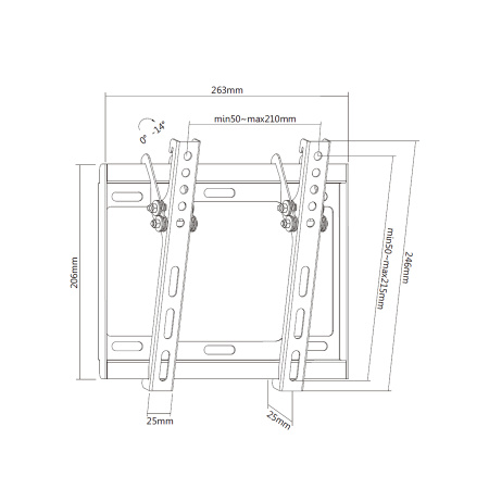 Кронштейн ITECHmount SLT-22 черный настенный,для тв,23-42",до 35кг,от стены 25мм,с функцией наклона -14°,VESA: 75x75, 100x100, 200x100, 200x200мм