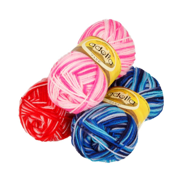 Пряжа ADELIA "JANE" 100% акрил 1 шт. х 50 г 227 м ± 10 м №20 св.фиолетовый-синий-св.бирюзовый