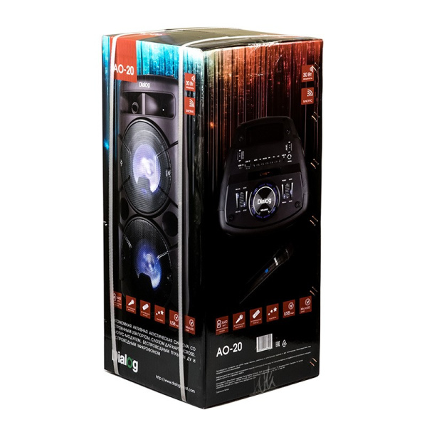 Портативная колонка Dialog AO-20 30вт. Bluetooth, FM, USB, SD, LED, караоке с микрофоном