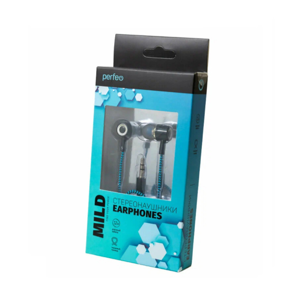 Гарнитура Perfeo MILD внутриканальные, чёрно-синий тканевый провод (PF_A4483)