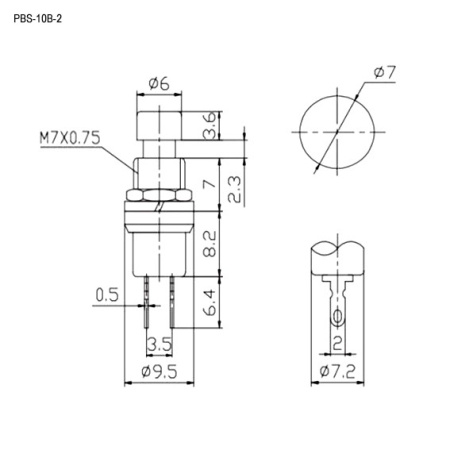Кнопка OFF-(ON), 250в, 1а, красная, PBS-10B-2