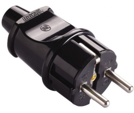 Вилка электрическая Makel 10052, 16а, земля, прямая, IP20, черный