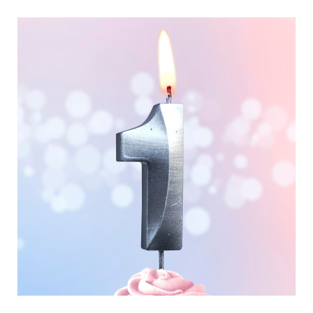 Свеча "Цифра 1" Витые. Серебро. 9,5см. Омский свечной (6481-0)