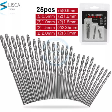 Набор сверл 0.5..3мм, 25 штук, HSS, Lisca