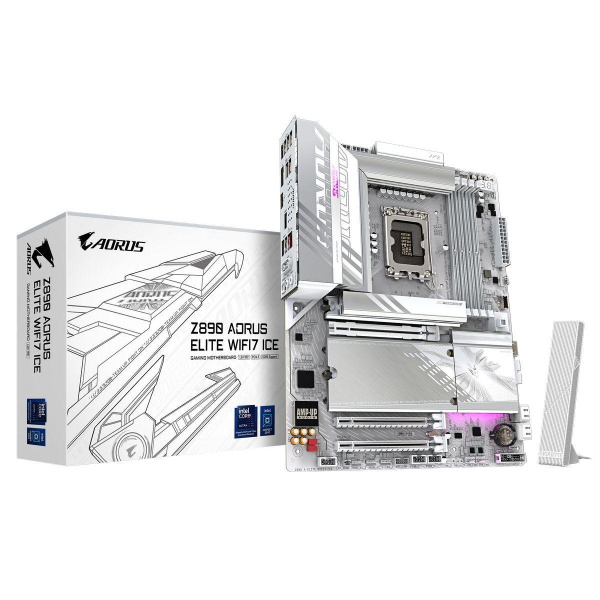 Материнская плата Gigabyte Bad Pack Z890 AORUS ELITE WIFI7 ICE, Socket 1851, Intel®Z890, 4xDDR5-6400, DP, 3xPCI-Ex16, 4xSATA3(RAID 0/1/5/10), 4xM.2, 8Ch Audio, 1x2.5GbLan, WiFi, (4+4)xUSB2.0, (5+2)xUSB3.2, (1+1)xUSB Type-C™, ATX, RTL bp