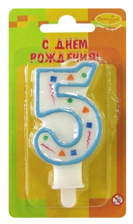 Свеча "Цифра 5" Голубое Конфетти 7см 107558