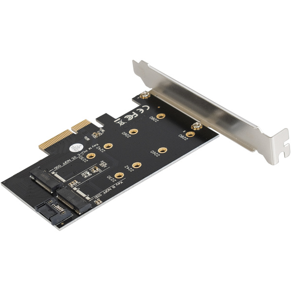 Переходник ExeGate EXE-509 M.2 B key + M.2 M Key -> PCI-Ex4/SATA (для установки SSD M.2 B key и M ke