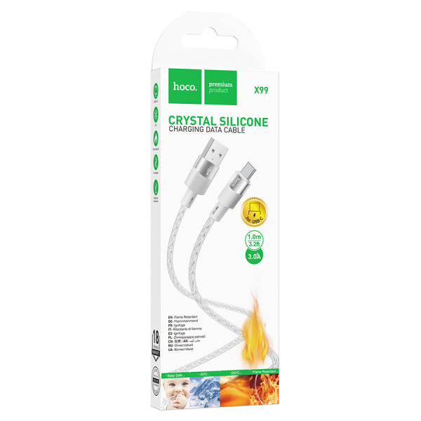 Кабель USB Type-C (m) - USB(m) HOCO X99 1м 3A, прозрачный/серый