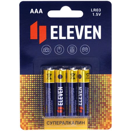 Элемент питания Eleven SUPER AAA (LR03) алкалиновая, 4шт (301754)