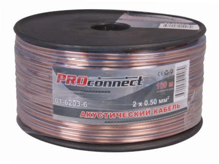 Кабель акустический 2*0.5мм2, PVC CCA, прозрачный, метражом, ProConnect BlueLine 01-6203-6