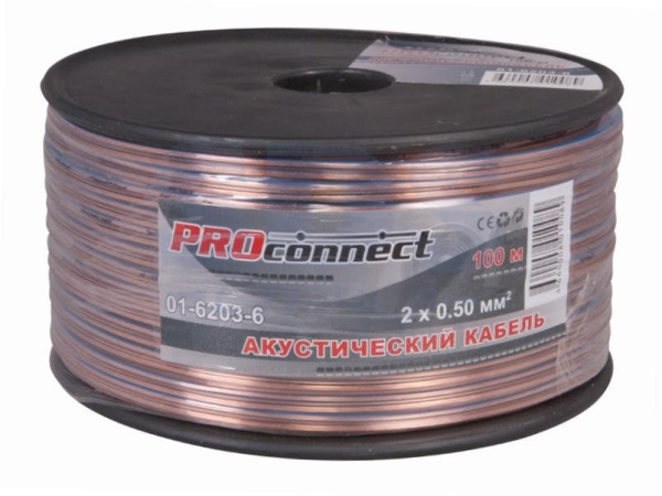Кабель акустический 2*0.5мм2, PVC CCA, прозрачный, метражом, ProConnect BlueLine 01-6203-6