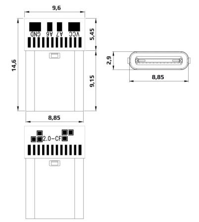 Разъем USB Type C, штекер, с платой, 24PF-030