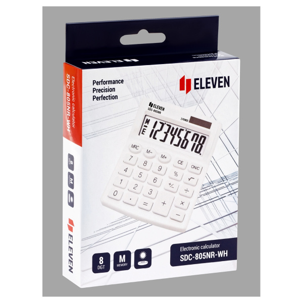 Калькулятор ELEVEN SDC-805NR-WH 8 разряд, белый, двойное питание