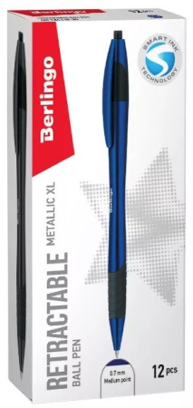 Ручка шариковая BERLINGO "Metallic XL" 0,7мм., автомат, синяя (CBm_70782)