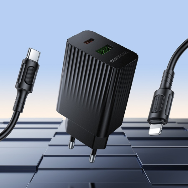 Зарядное_устройство - TypeC 20W/3A BOROFONE BAS74A + кабель Lightning/Type-C черный