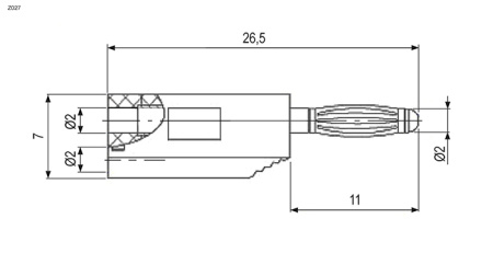 Разъем Banana тонкий (2мм), штекер, кабельный, проходной, черный, Ruichi Z027
