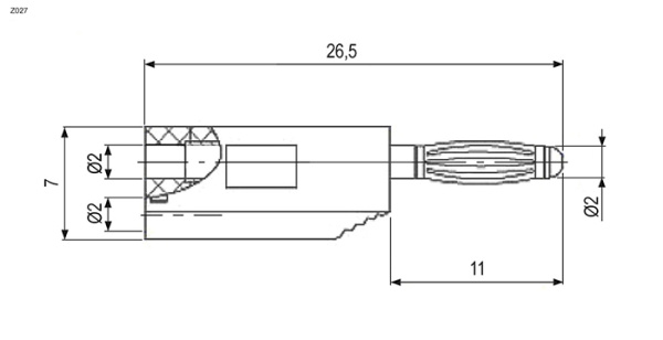 Разъем Banana тонкий (2мм), штекер, кабельный, проходной, черный, Ruichi Z027