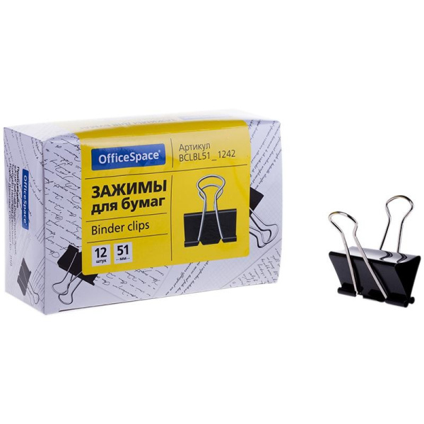 Зажимы для бумаг 51мм. OfficeSpace 12шт. черные (BCLBL51_1242)