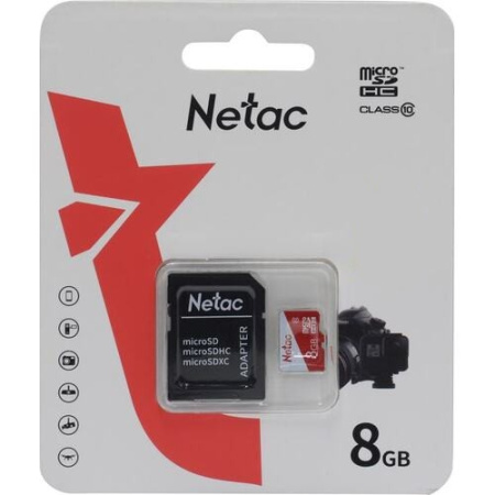 Карта памяти MicroSDHC 8Gb Netac P500 ECO Class10 [NT02P500ECO-008G-R](SD адаптер)