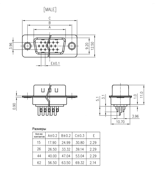 Разъем DB-15 3 ряда (VGA), вилка, на кабель, DHS-15M