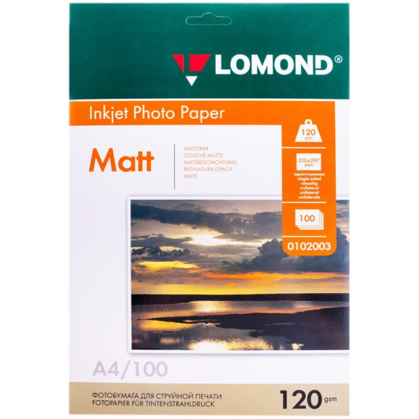Бумага Lomond 120 г/м2, А4, матовая, 100л. (0102003)