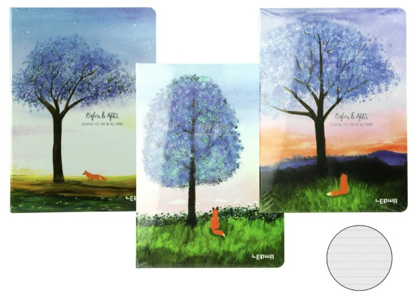 Блокнот LENWA B5, 80 листов в твердой обложке, золтой обрез "Дерево и лис" LYB51041-10580D