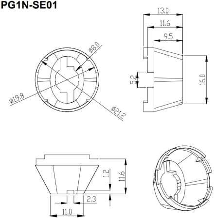 Держатель линзы светодиода PG1N-SE01, для линзы D20мм