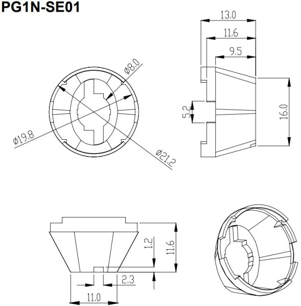 Держатель линзы светодиода PG1N-SE01, для линзы D20мм