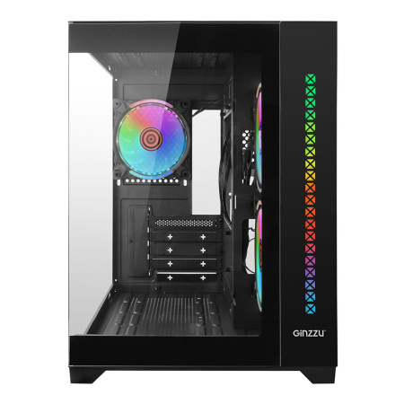 Корпус mATX Б_БП Ginzzu V390 RGB (USB3.0, Audio, черный,3х120мм RGB, пульт ДУ, "стеклянный куб")