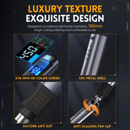 Паяльник Fnirsi HS-02A, кабель USB Type-C, блок питания PD 100W, жала C245 B+JS+K, сумка-чехол