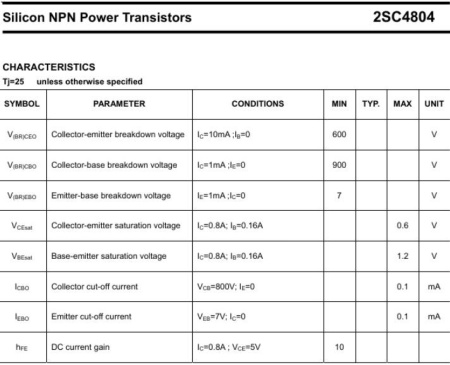 транзистор BJT 2SC4804 (mark C4804) 600V 3A NPN hfe10 TO220 30W