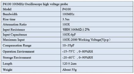 Щуп измерительный для осциллографа(пробник) Cleqee P4100, делитель 1:100, 100МГц, 2кВ
