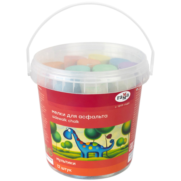 Нaбор цветного мела 12шт. Гамма "Мультики" для асфальта, ведро (171220212)