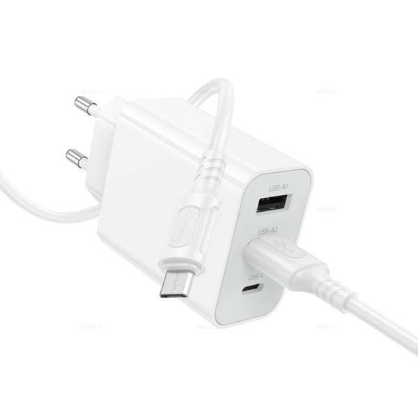 Зарядное_устройство - USB 2*15W+Type C/2.4A BOROFONE BA105A + кабель Micro USB белый